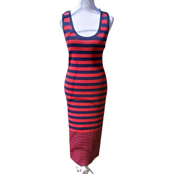 Michael Kors, NWT, Navy and Red Striped, Ribbed Knit, Tank Dress, Large , Midi - Picture 4 of 16